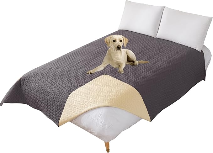 GIBZ Waterproof Dog Bed Cover Anti Slip Pet Furniture Protector Washable Blanket Large Soft Quilted Mat, Dark Grey, 170x210cm