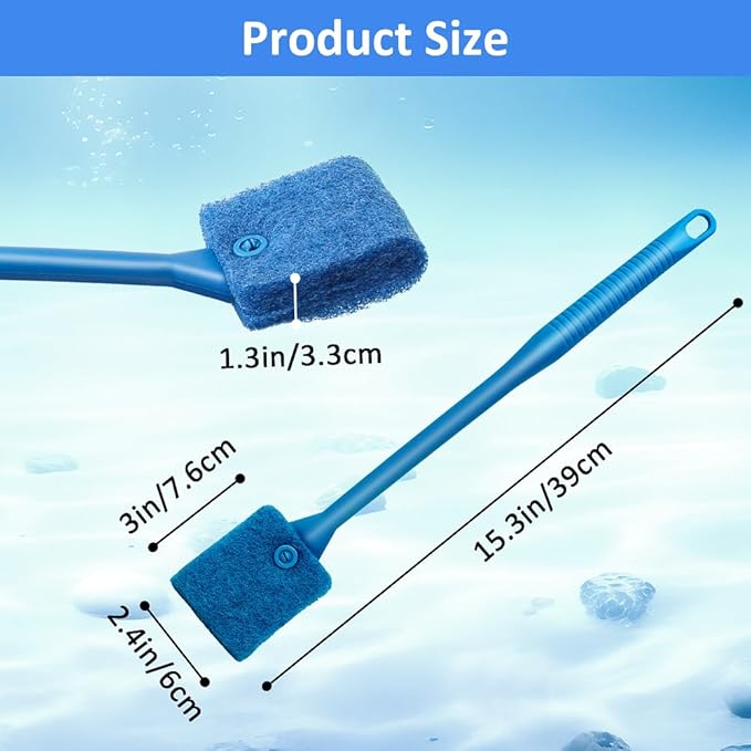 Fish Tank Cleaner with Five Sided Sponge Brush and Long Handle Aquarium Scrubber Alage Scraper for Glass Aquariums Terrarium Home Kitchen(3Pack)
