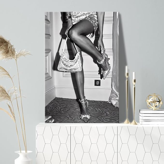 High Fashion Poster Trendy Black and White Wall Art Retro Girl Room Decor