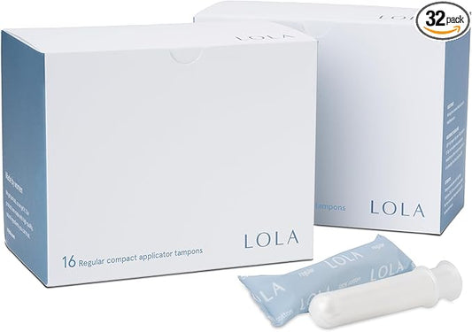 LOLA Regular Organic Tampons - 32 Count - Regular Non-Toxic Tampons, 100% Organic Cotton Tampon, Period Feminine Hygiene, Feminine Care Product Multipack, HSA FSA Approved