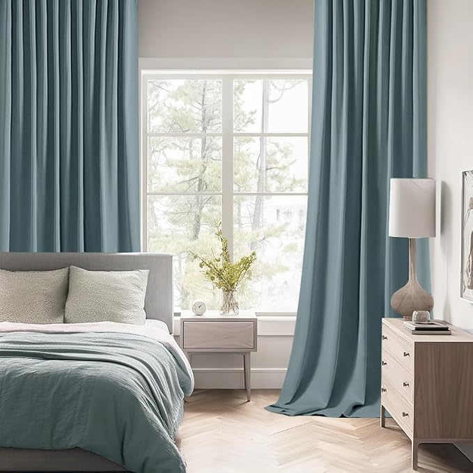 MIULEE Greyish Blue Back Tab Blackout Curtains 102 Inch Long 2 Panels Set