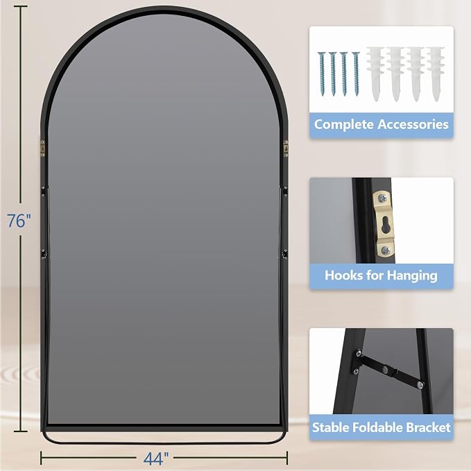 Arched Full Length Mirror, Tempered Glass Large Free Standing Mirror