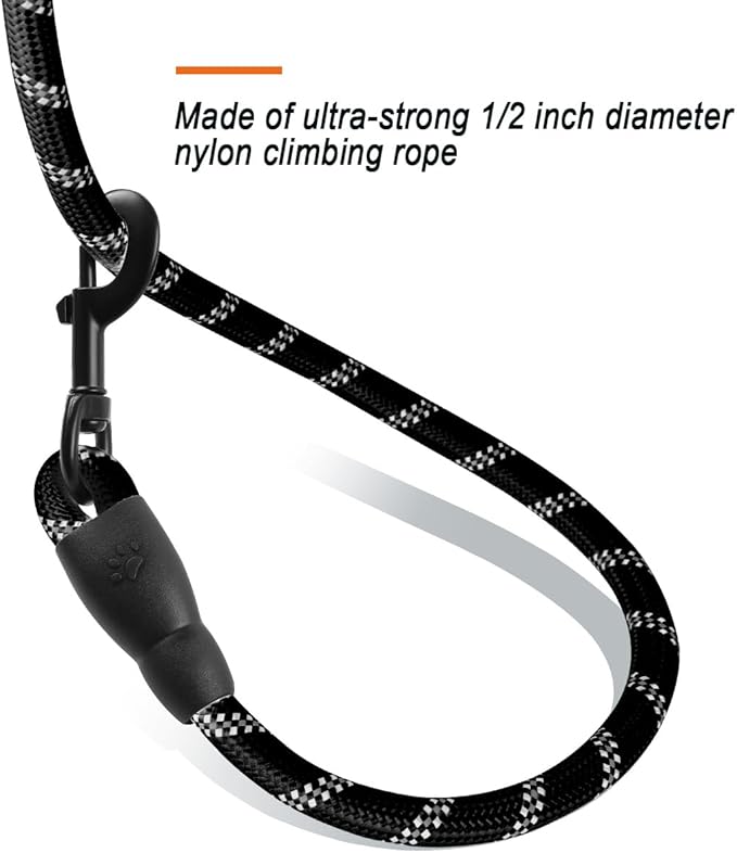 BARKBAY Dog Leashes for Large Dogs Heavy Duty Dog Leash 2 Pack 5 FT with Comfortable Padded Handle Highly Reflective Threads for Medium Large Dogs Walking Training Running (5FT-1/2,Black+Black)