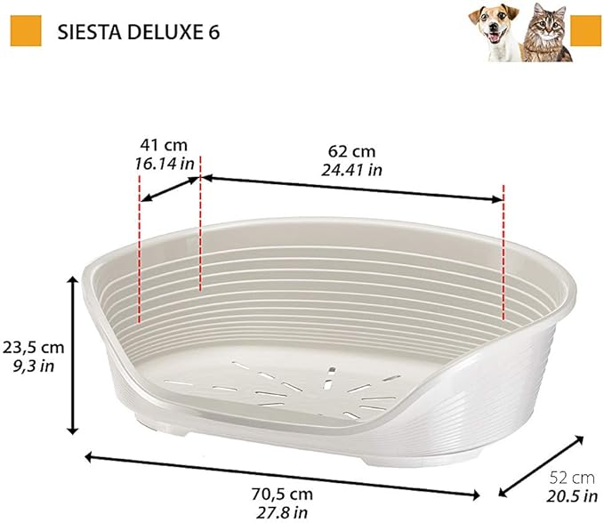 Ferplast Cat Bed, Plastic Dog Bed Medium, Ventilation Holes and Non-Slip Rubber Feet for Added Stability 70,5 x 52 x h. 23.5 cm. Taupe