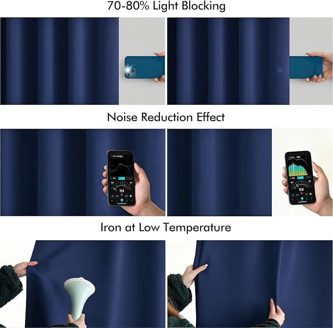 MIULEE Navy Blue Back Tab Blackout Curtains 90 Inches Long 2 Panels Set