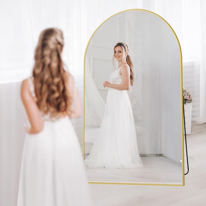 Arched Full Length Mirror with Stand, Extra Large Gold Full Length Body Mirror