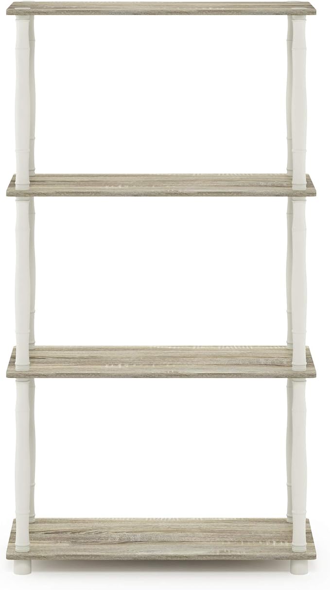 Furinno Turn-N-Tube 4-Tier Multipurpose Shelf Display Rack, Classic Tubes, Sonoma Oak/White