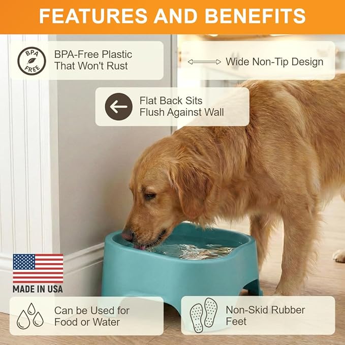 Neater Pet Brands Extra Large Water Bowl for Dogs, Outdoor Dog Water Bowl (2.25 Gallon XL Capacity), Big Trough Style Food Dish for Indoors or Outside, No Spill Large Dog Bowls, Aquamarine