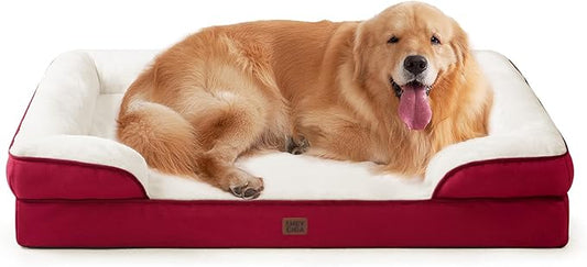 EHEYCIGA Orthopedic Dog Beds for Large Dogs, Waterproof Memory Foam Large Dog Bed with Sides, Non-Slip Bottom and Egg-Crate Foam Pet Couch Bed with Washable Removable Cover,Red