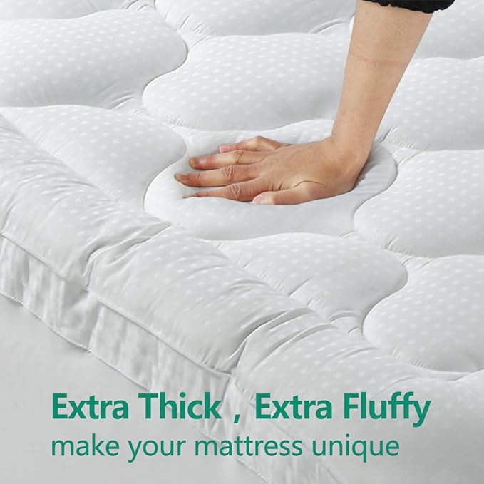 COHOME Mattress Topper King 1300 GSM Extra Thick Cooling Mattress Pad 400TC Cotton Top Plush Down Alternative Fill Pillow Top Mattress Cover with 8-21 Inch Deep Pocket (78x80 Inches, White-Luxury)