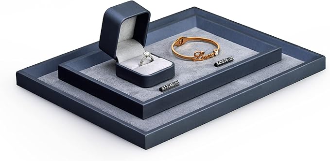 PU Leather Jewelry Valet Catchall Flat Tray Jewelry Display Holder Showcase Organizer Tray Nightstand or Dresser Organizer(Medium,Blue)