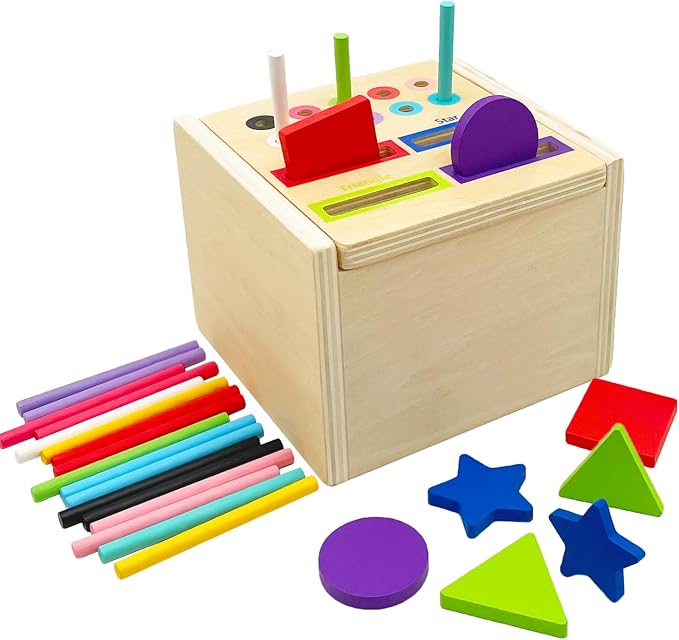 Wooden Sorting Toys Montessori Color & Shape Sorter Preschool Learning Activities Fine Motor Skills Sensory Toys for Toddlers 2-5 Birthday Gifts for Boys and Girls (Colorful-Cube)