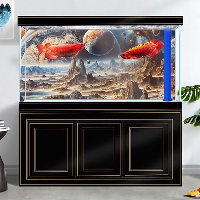 36X24IN Cosmic Spaceterrarium Background, Cool Parallel Space Themed Aquarium Reptile Habitat Background, Aquarium Background with 10EVA Double-Sided Tape