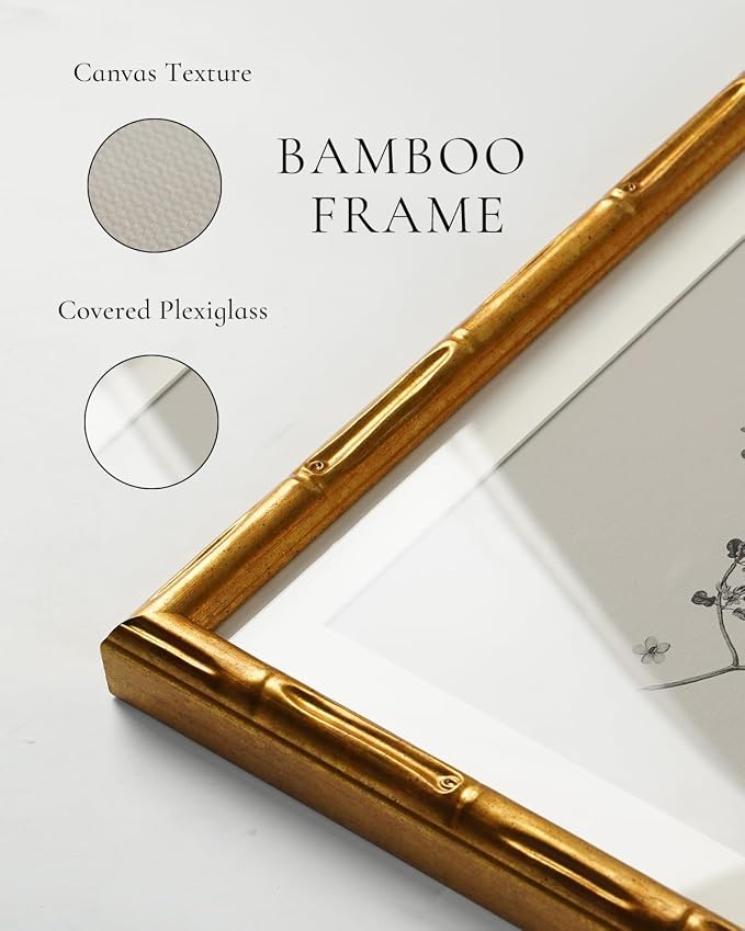 InSimSea Gold Bamboo Framed Canvas Wall Art, Minimalist Lavender Botanical