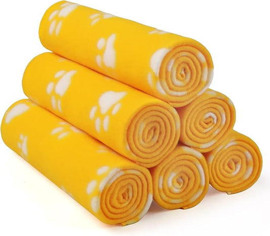 LINENLUX Cute Dog Blanket for Small Medium Dogs 6-Pack Soft Stretchy Fleece Blankets for Pet Cat Puppy Warm Wrinkle-Resistant Throw for Couch Bed Outdoor Yellow 40x31 inch (Pack of 6)