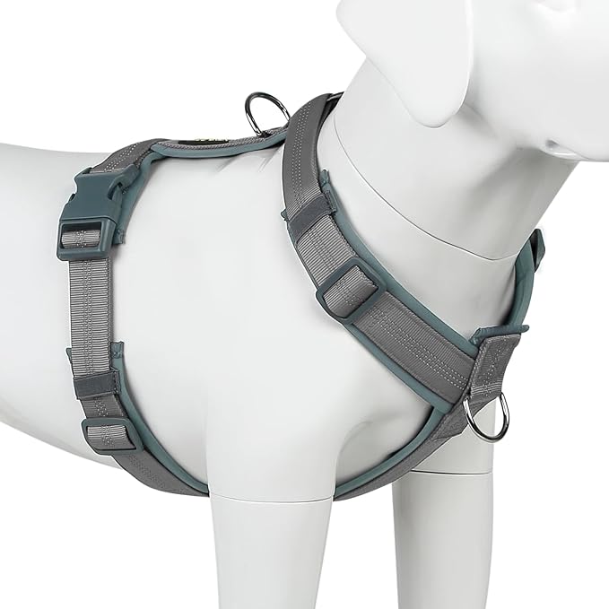 Plutus Pet No Pull Dog Harness, Adjustable Nylon Harness with Soft Padding, Reflective and Heavy Duty Dog Harness for Small, Medium, Large Dogs(Gray, M)