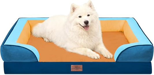 Comfort Expression Orthopedic Dog Bed for Large Dogs 36x27 Inch, Waterproof Egg Crate Foam Large Pet Bed with Removable Bolsters, Dog Couch with Washable Cover & Non-Slip Bottom, Golden Harbor