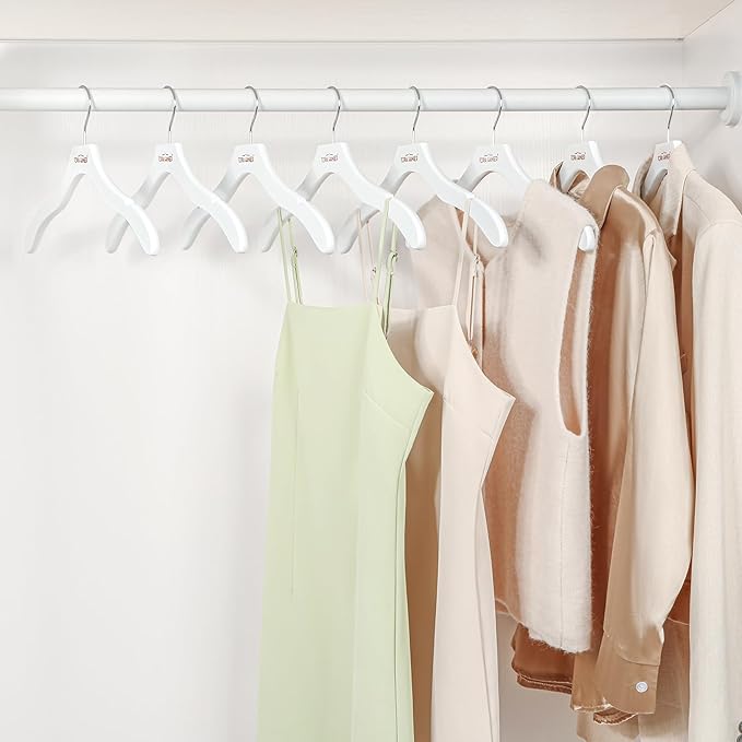TOPIA HANGER Wooden Coat Hangers 12 Pack, Premium Wood Suit Sweater No Shoulder Bump Hangers, 360° Swivel Hook and Cut Notches Clothes Hangers for Sweater, Coat, Shirts, Hoodies, Dress, White CT84W