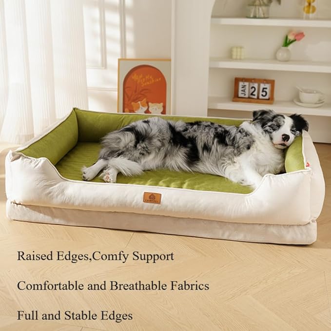 Large Dog Bed with Removable Washable Cover & Bolsters - Waterproof, Non-Slip Pet Sofa for Big Dogs(Green,24 * 18 * 8in)