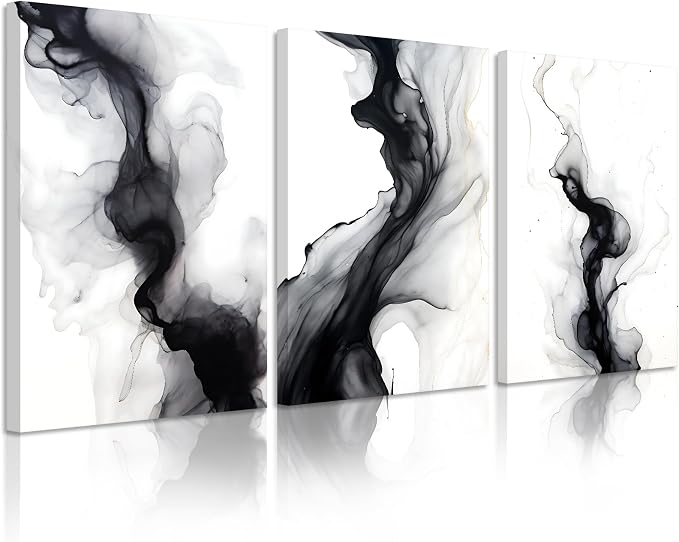 Black White Abstract Wall Art Decor Set of 3 Modern Wall Art Minimalist Canvas