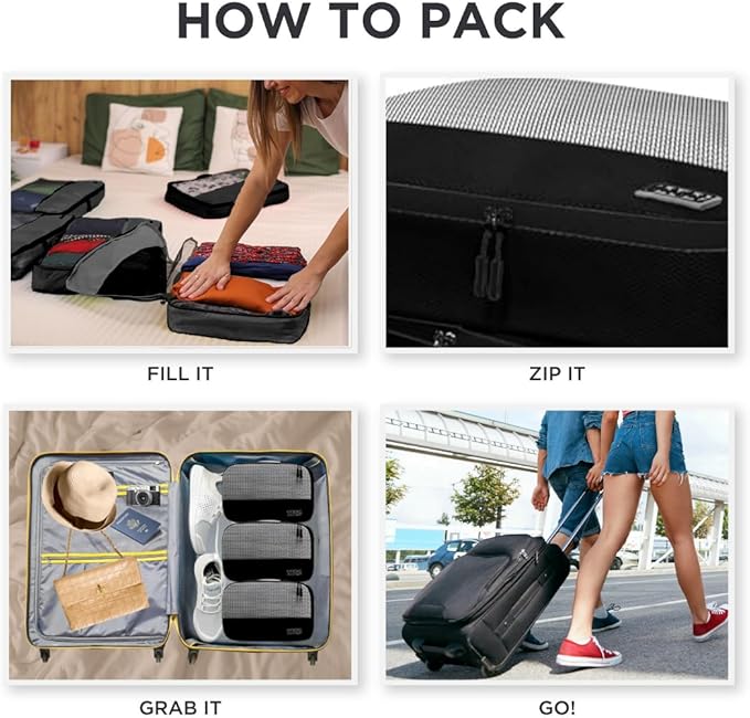 Medium Packing Cubes for Suitcases - 5 Pcs set of Packing Cubes for Travel Carry on Suitcase Organizer Bags - Travel Cubes Organizer Bags for Luggage