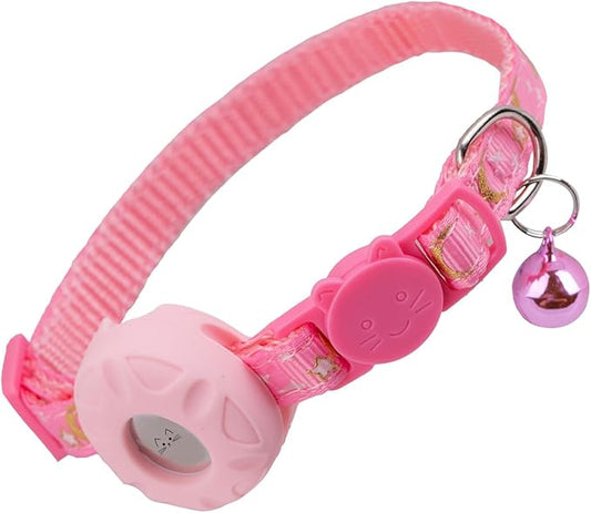 Breakaway Cat Collar with Airtag Holder, Safety Kitten Collar with Apple Airtag Holder,Cute GPS Cat Collar with Bell, Lightweigh Tracker Collars for Girl Boy Cats, Kittens and Puppies