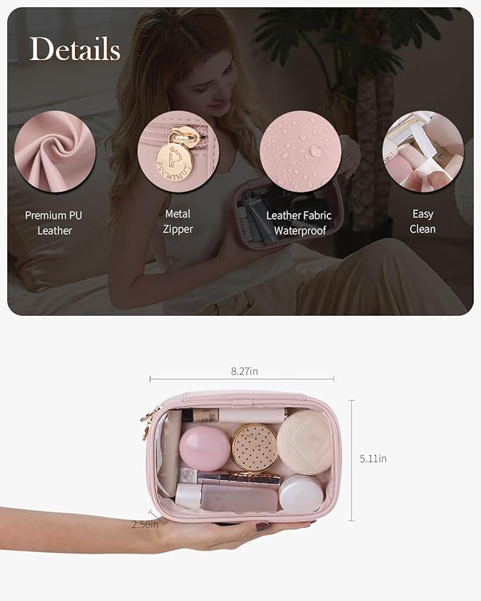 Pocmimut Small Makeup Bag,Clear Make Up Bag Organizer Cute Stuff Pouch Traveling Compact Toiletry Bag Car Bag for Travel Essentials,Pink