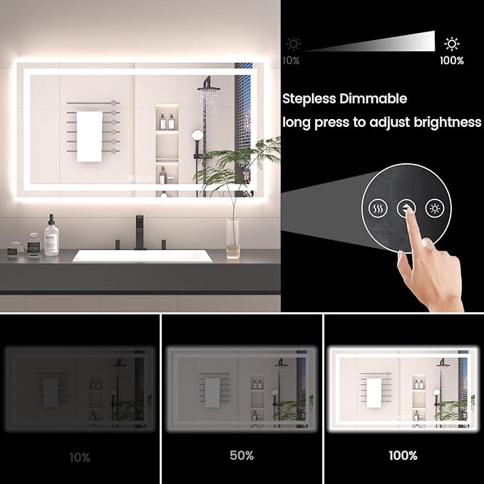 30x30 LED Bathroom Mirror with Lights, Anti-Fog, Backlit + Front Lit (CRI>90), Lighted Bathroom Vanity Mirror for Wall, Memory Function, Dimmable, Tempered Glass, Shatter-Proof, ETL Listed