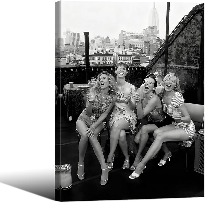 Retro Black And White Woman Framed Wall Art Fashion Rooftop Party Posters