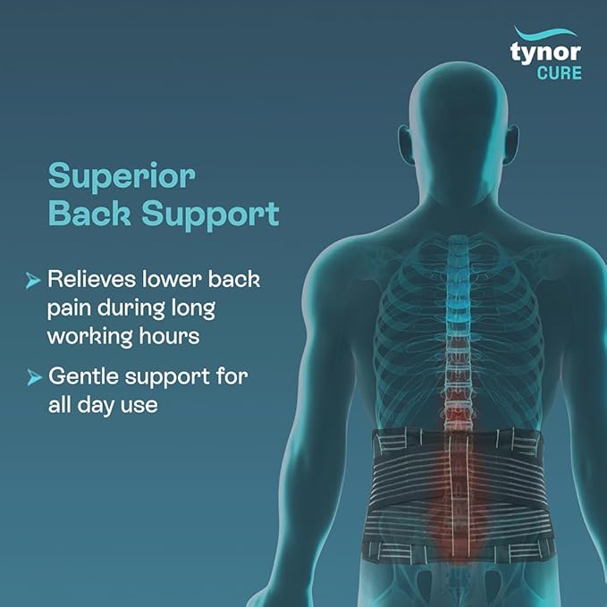 TYNOR Back Support Belt, Back Brace for Lower Back Pain,Breathable Lumbar Support Belt for Men & Women, Herniated Disc, Scoliosis & Lifting, Adjustable Straps with Lumbar Pad (Large, Premium Black)