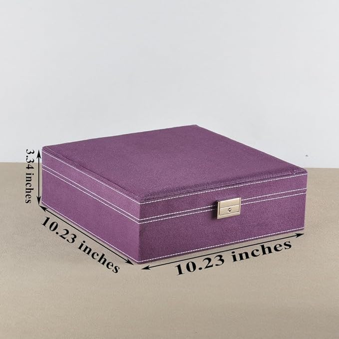 Jewelry Boxes 10 x 10 Inches 2-layer Handle Necklace Holder Organizer Jewellery Women Rings Storage Display Girls Earrings Case Lockable Jewelry Tray GY641 (Purple)
