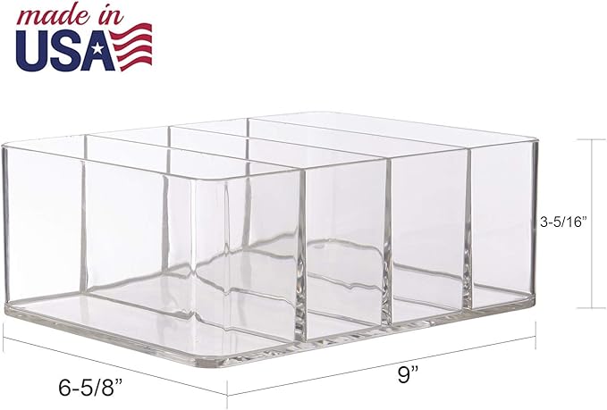 STORi 4-Compartment Clear Plastic Organizer, Rectangular Divided Makeup and Vanity Storage Bin, Use Upright for Eyeshadow Palettes, Made in USA