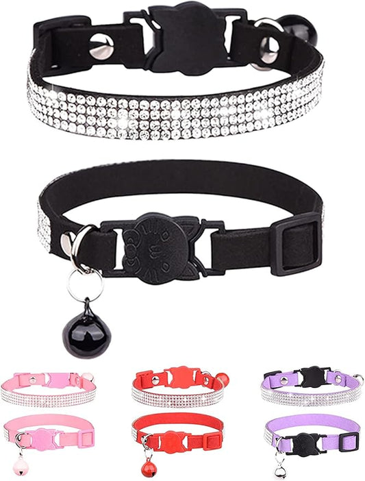 Breakaway Cat Collars with Bell,olmoony Adjustable Safe Kitten Collar,Cat Collars for Girl Cats with Rhinestone Soft Velvet