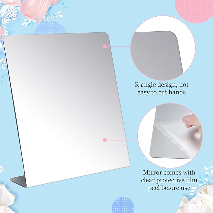 Amyhill 4 Pcs Counter Top Mirror Freestanding Mirror Single Sided Acrylic Desk Glass for Tabletop Bedroom Office Bathroom Home Dorm (9 x 10 Inch)