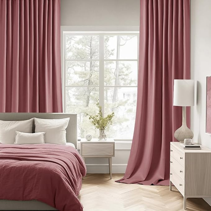 MIULEE Dusty Rose Back Tab Blackout Curtains 90 Inches Long 2 Panels Set