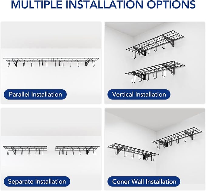 FLEXIMOUNTS Garage Wall Shelving, 1x4 ft, Includes 6 Bike Hooks, Wall Shelf