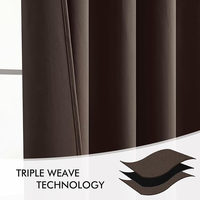 MIULEE Chocolate Brown Back Tab Blackout Curtain 96 Inch Long 2 Panels Set