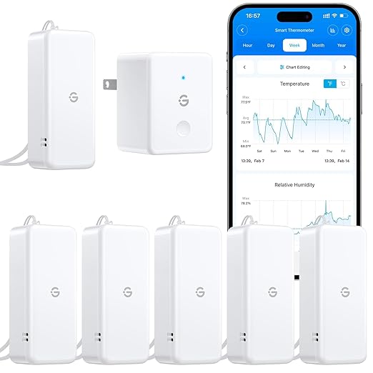 GoveeLife 2.0 WiFi Hygrometer Thermometer 6 Pack, Smart Humidity Temperature Sensor with App Notifications, Temperature Humidity for Bedroom, Wine Cellar, Basements（Only Support 2.4G Wi-Fi）
