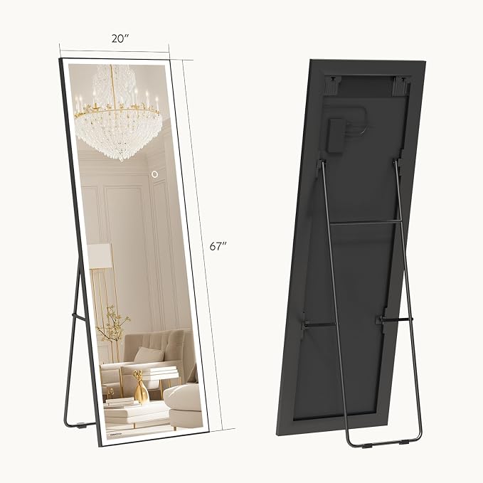 Kosmonia 67x20 Full Length Mirror, Dimmable 3 Color LED Light w/Light Memory