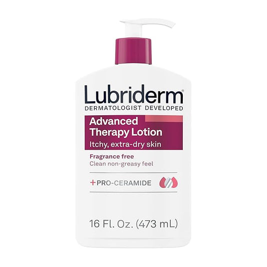 Lubriderm Advanced Therapy Fragrance Free Moisturizing Hand & Body Lotion + Pro-Ceramide, Intense Hydration for Itchy, Extra Dry, & Sensitive Skin, Non-Greasy, Hypoallergenic, 16 fl. oz