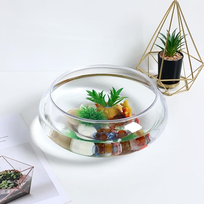 HANABASS Clear Fish Bowl Vase - Wide Mouth Bubble Bowl - Shallow Planter - Terrarium Fish Bowl - Aquatic Plant Pot - Hydroponic Planter Table Centerpiece, 9.5X 9.5X 3.9 Inch, for Office Home Decor