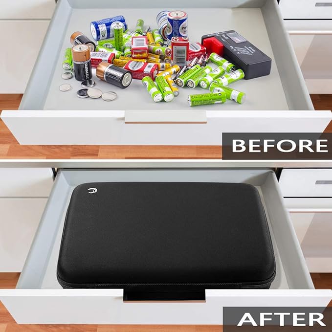 Comecase Hard Battery Organizer Storage Box Carrying Case Bag - Holds 48 Batteries AA [ Not Include Tester and Accessories ]