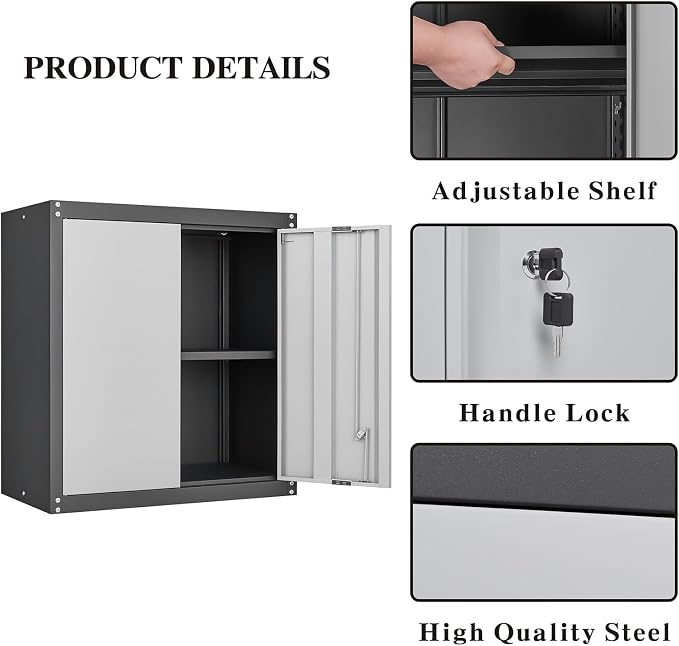 GREATMEET Lockable Storage Cabinet, Metal Garage Storage Cabinets, Metal Wall