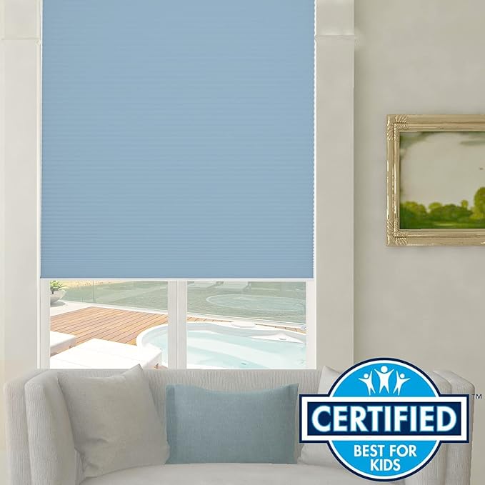 Persilux Light Filtering Cellular Window Shades Cordless Shades Bottom up UV Protection Room Darkening Honeycomb Blinds for Windows, Home and French Doors, Blue, 26" W x 54" H