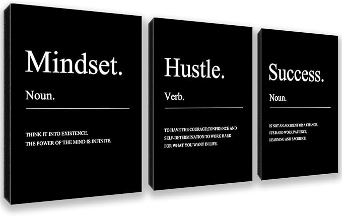 Motivational Wall Decor Black Mindset Canvas Wall Art Hustle Posters Prints