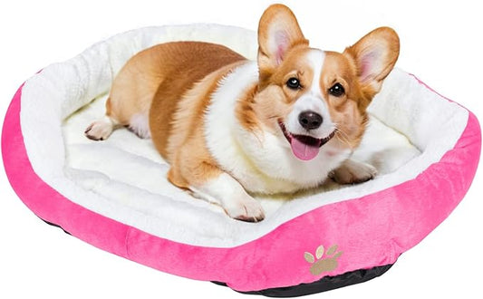 Round Dog Cat Beds Mattress Washable Pads Room, Soft Durable Plush Faux Fur Sleeping Pet Fleece Bed Mat for Small Doggy Kitten Puppy, with Anti-Slip Waterproof Bottom (Pink)