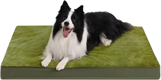 KSIIA Orthopedic Dog Bed Crate Waterproof Pet Mats for Large Dogs Deluxe Plush Washable Pet Bed with Egg Crate Foam & Removable Cover, 41 x 27 Inch, Green