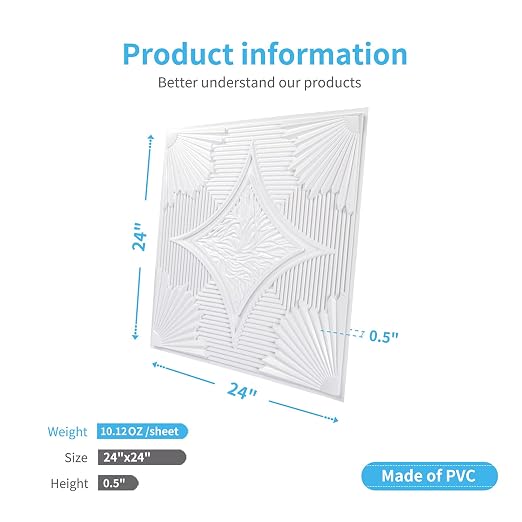 Art3d Drop Ceiling Tiles 24x24 in White, 3D Wainscoting Panels Glue Up 2x2