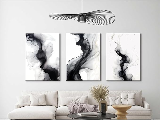 Black White Abstract Wall Art Decor Set of 3 Modern Wall Art Minimalist Canvas