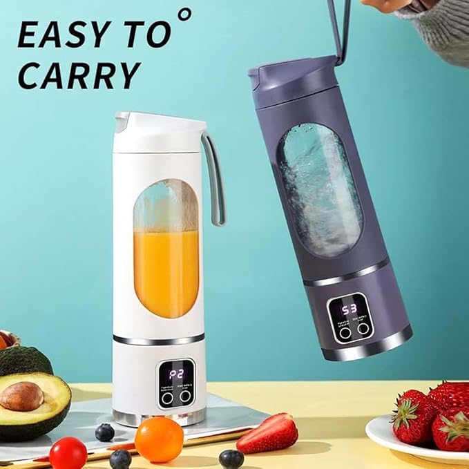 Portable 16oz Wireless Juicer, Portable Blender Personal Electric-Digital Multimode Smart LED Display, 3 Speed12-Blade Fresh Juice Bottle, USB Rechargeable for Shakes and Fruit Juice (White)